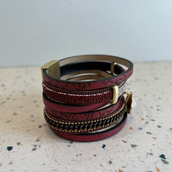 Red Multi Layered Wrap‎ Crystal Cuff Bracelet - Picture 7 of 13